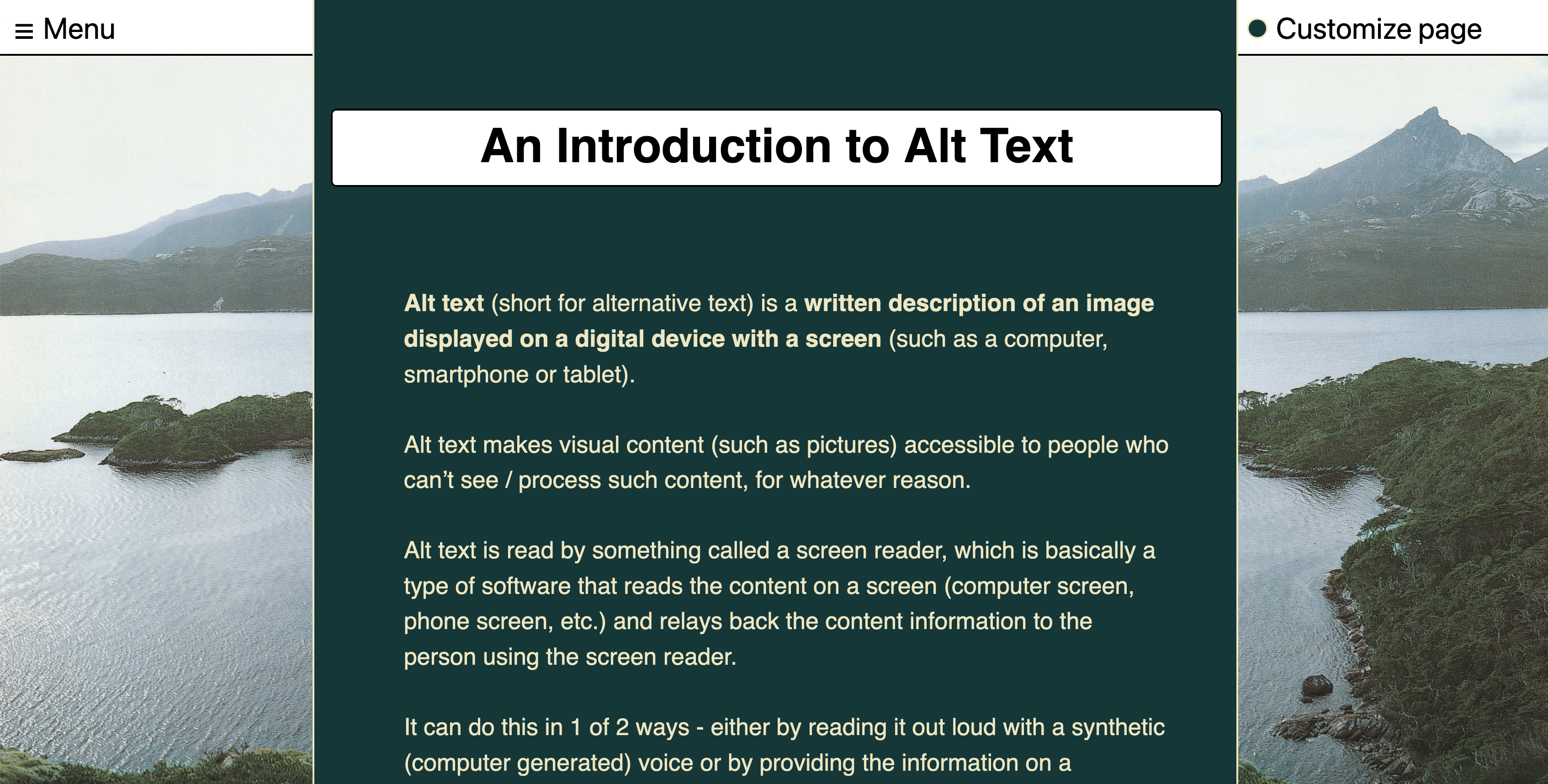 Screenshot - 1,000 words website. Header reads 'An Introduction to Alt Text'.